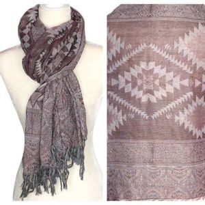 Aztec Rectangle Scarf Wrap Lavender Woven Geometric Shawl Hip Scarf Cover Up